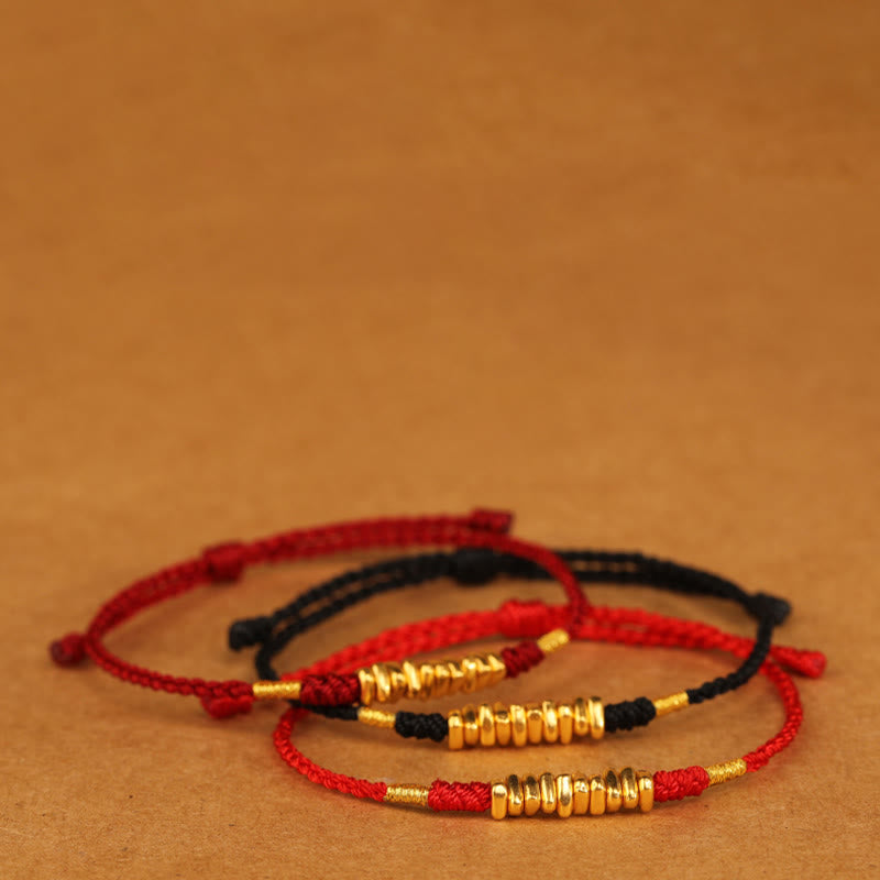 Buddha Stones 999 Oro Piccoli Pezzi Corda Protezione Fortuna Braccialetto Intrecciato Ultra-Sottile