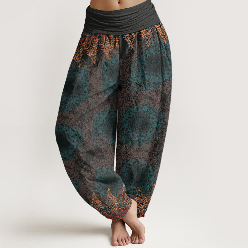 Pantaloni harem da donna con elastico in vita, in cotone, con motivi mandala triangolari e Buddha Stones - Grigio scuro - US22, UK/AU26, EU54 (6XL) - image 4