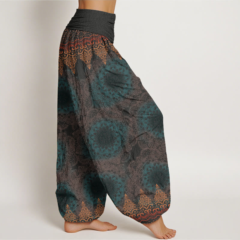 Pantaloni harem da donna con elastico in vita, in cotone, con motivi mandala triangolari e Buddha Stones - image 5