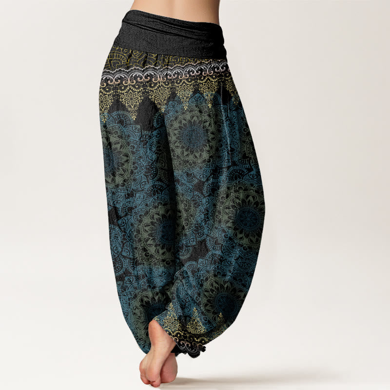 Pantaloni harem da donna con elastico in vita, in cotone, con motivi mandala triangolari e Buddha Stones - image 9