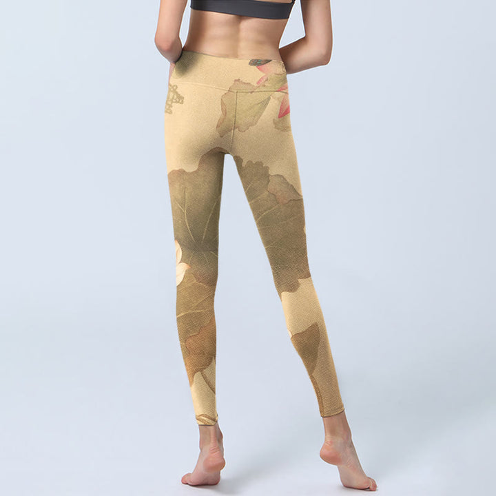 Leggings da palestra con stampa di fiori di loto , Buddha Stones, pantaloni da yoga da donna