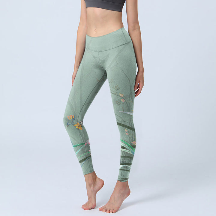 Leggings da palestra con stampa di foglie di orchidee rosa e bianco Buddha Stones, pantaloni da yoga da donna - Acquamarina media - US18, UK/AU22, EU50 (4XL) - image 0