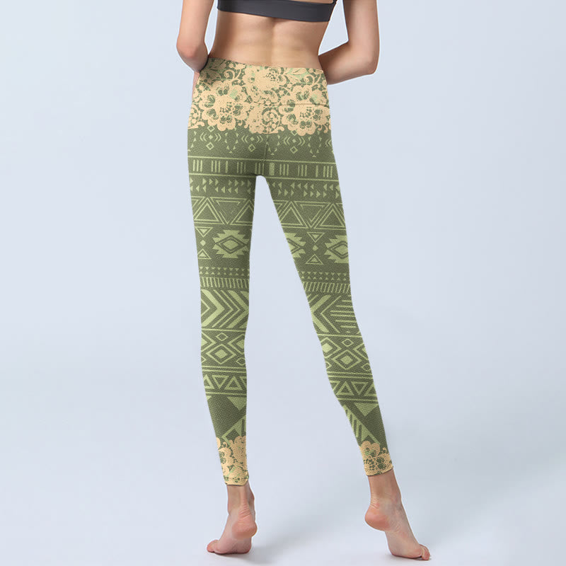 Buddha Stones Flowers Geometric Shapes Leggings da palestra Pantaloni da yoga da donna
