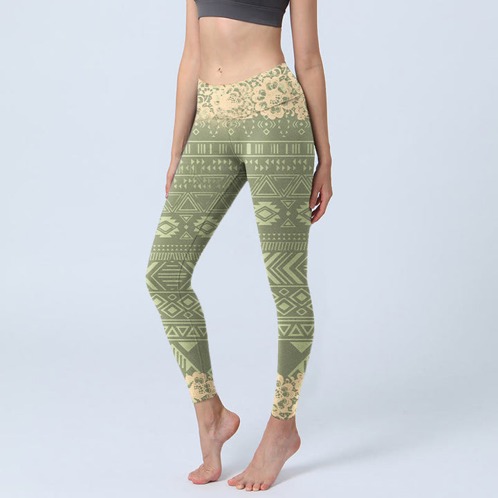 Buddha Stones Flowers Geometric Shapes Leggings da palestra Pantaloni da yoga da donna - GialloVerde - US18, UK/AU22, EU50 (4XL) - image 0