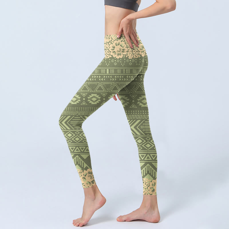 Buddha Stones Flowers Geometric Shapes Leggings da palestra Pantaloni da yoga da donna