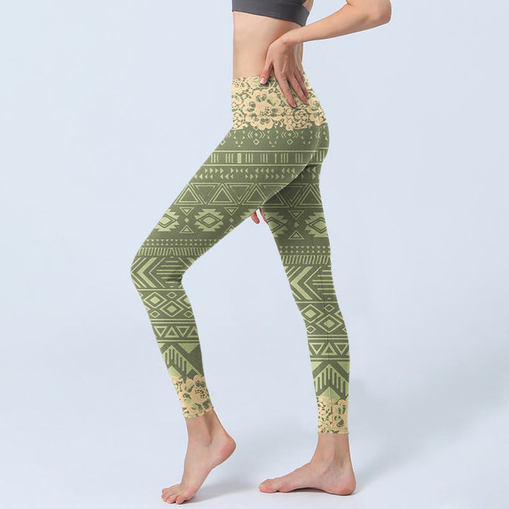 Buddha Stones Flowers Geometric Shapes Leggings da palestra Pantaloni da yoga da donna
