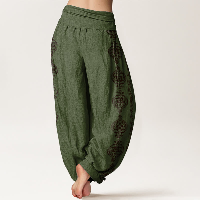 Pantaloni harem da donna con elastico in vita, in cotone, Buddha Stones e mandala Om Mani Padme Hum - image 6