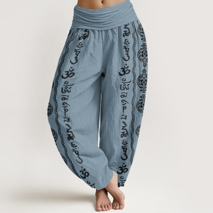 Pantaloni harem da donna con elastico in vita, in cotone, Buddha Stones e mandala Om Mani Padme Hum - BluAcciaioChiaro - US22, UK/AU26, EU54 (6XL) - image 7