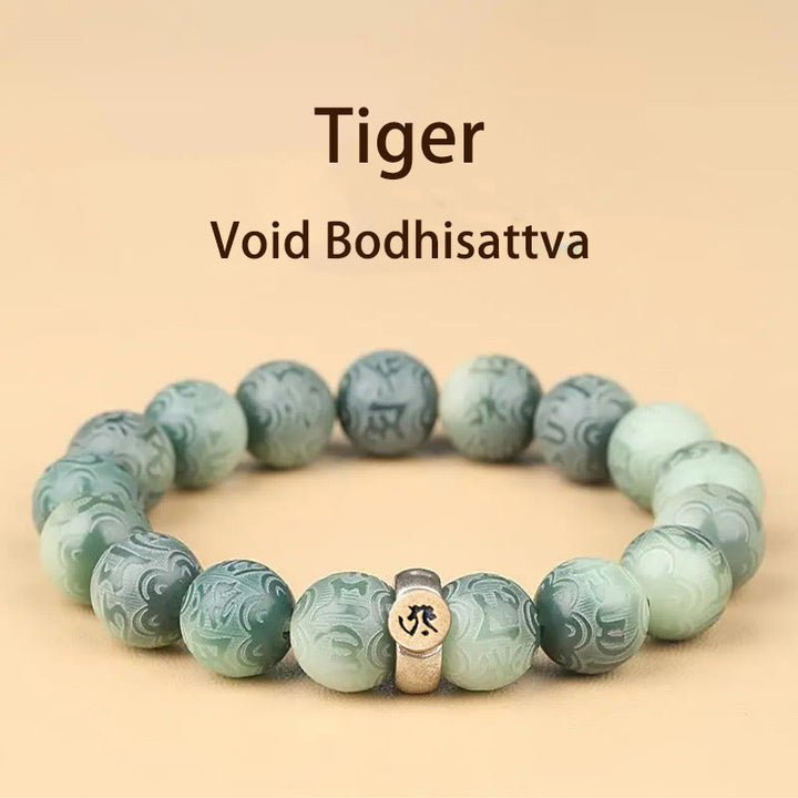 Bracciale della saggezza inciso con Buddha Stones dello zodiaco cinese natale Buddha Bodhi Om Mani Padme Hum - Bodhisattva del Vuoto della Tigre - 12 mm (circonferenza del polso 14-17 cm) - image 4