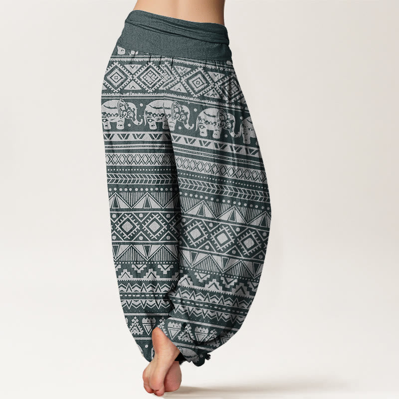 Pantaloni harem elastici in vita da donna con figura geometrica e elefante casual Buddha Stones - image 7