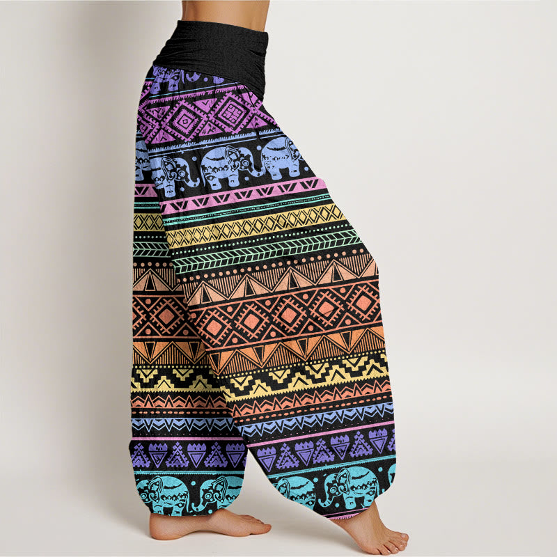 Pantaloni harem da donna con elastico in vita, in cotone, casual, con motivo geometrico a elefante, motivo Buddha Stones - image 1