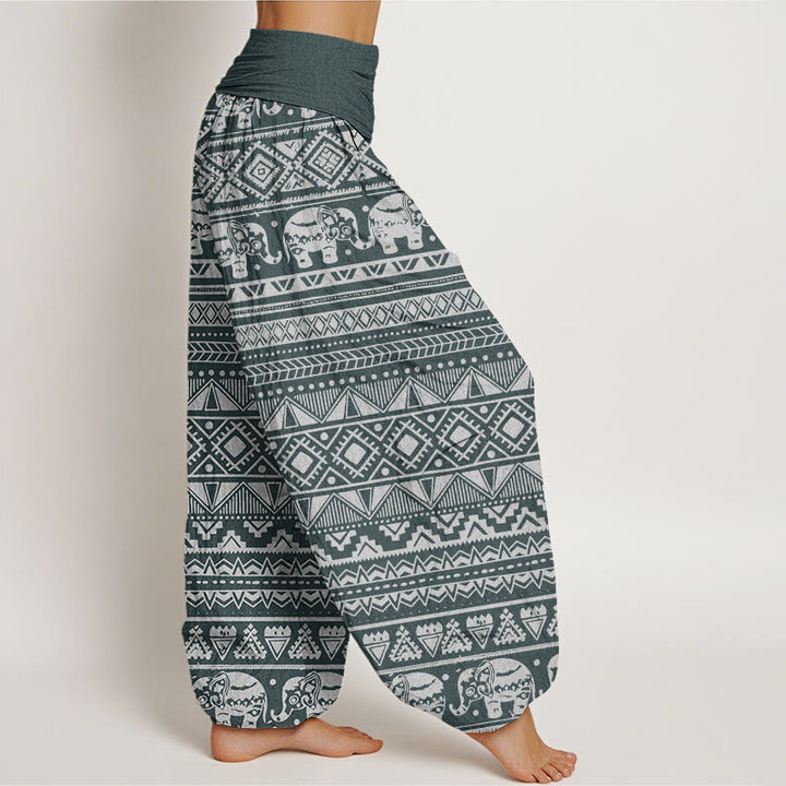 Pantaloni harem elastici in vita da donna con figura geometrica e elefante casual Buddha Stones - image 5