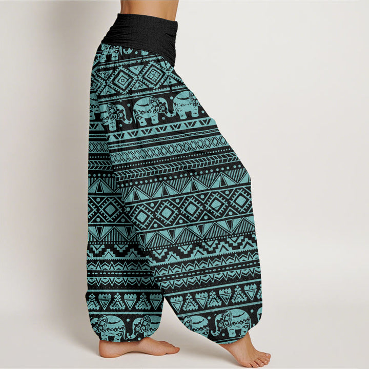 Pantaloni harem elastici in vita da donna con figura geometrica e elefante casual Buddha Stones - image 9