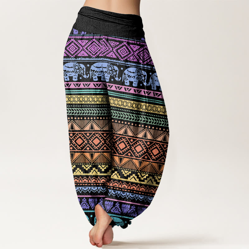 Pantaloni harem da donna con elastico in vita, in cotone, casual, con motivo geometrico a elefante, motivo Buddha Stones - image 2