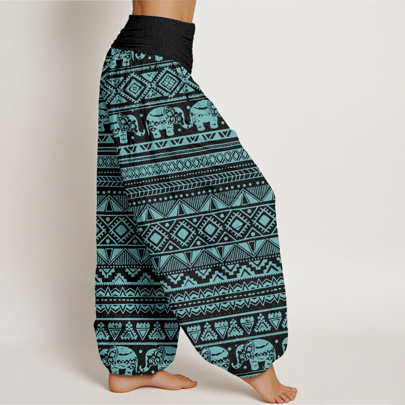 Pantaloni harem elastici in vita da donna con figura geometrica e elefante casual Buddha Stones - image 8