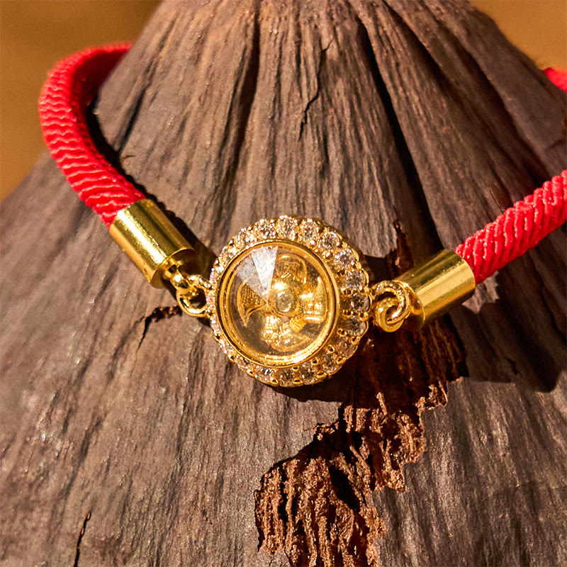 Buddha Stones Braccialetto intrecciato in rame rosso e ottone con mulinello girevole Feng Sheng Shui Qi Protection