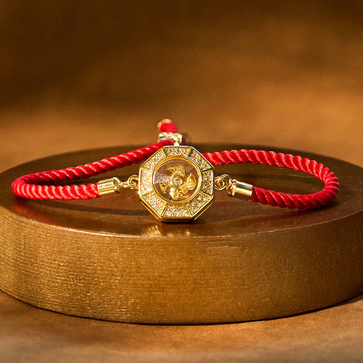 Buddha Stones Rame Ottone Mulino a vento girevole Feng Sheng Shui Qi Braccialetto intrecciato con corda rossa Fede