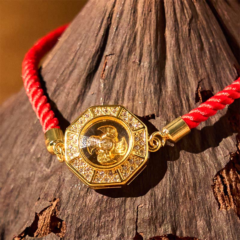 Buddha Stones Rame Ottone Mulino a vento girevole Feng Sheng Shui Qi Braccialetto intrecciato con corda rossa Fede