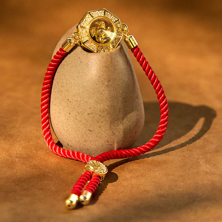 Buddha Stones Rame Ottone Mulino a vento girevole Feng Sheng Shui Qi Braccialetto intrecciato con corda rossa Fede