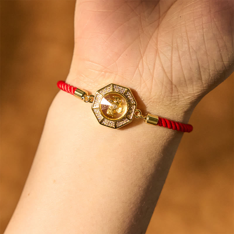 Buddha Stones Rame Ottone Mulino a vento girevole Feng Sheng Shui Qi Braccialetto intrecciato con corda rossa Fede