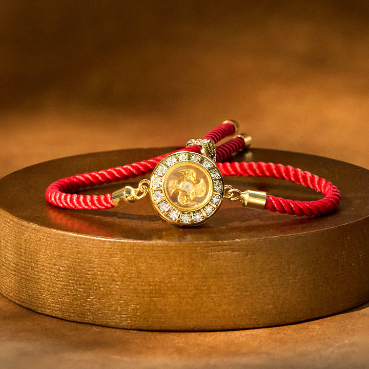 Buddha Stones Rame Ottone Feng Sheng Shui Qi Mulino a vento girevole Braccialetto intrecciato con corda rossa Fede