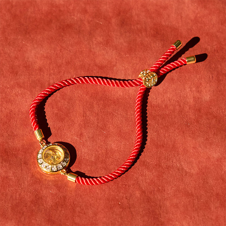 Buddha Stones Rame Ottone Feng Sheng Shui Qi Mulino a vento girevole Braccialetto intrecciato con corda rossa Fede