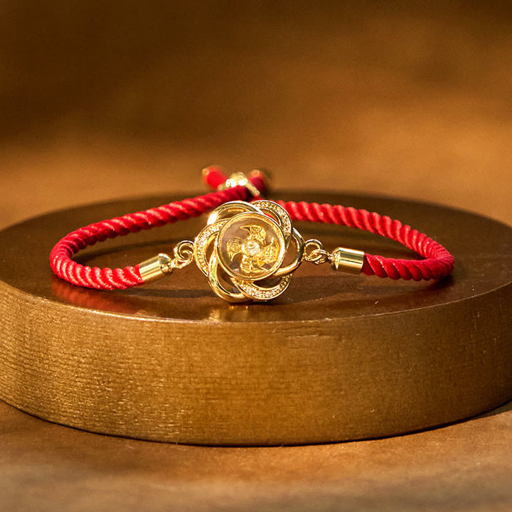 Buddha Stones Rotanti Prugna Rosso Corda Rame Ottone Mulino a Vento Feng Sheng Shui Qi Protezione Bracciale Intrecciato