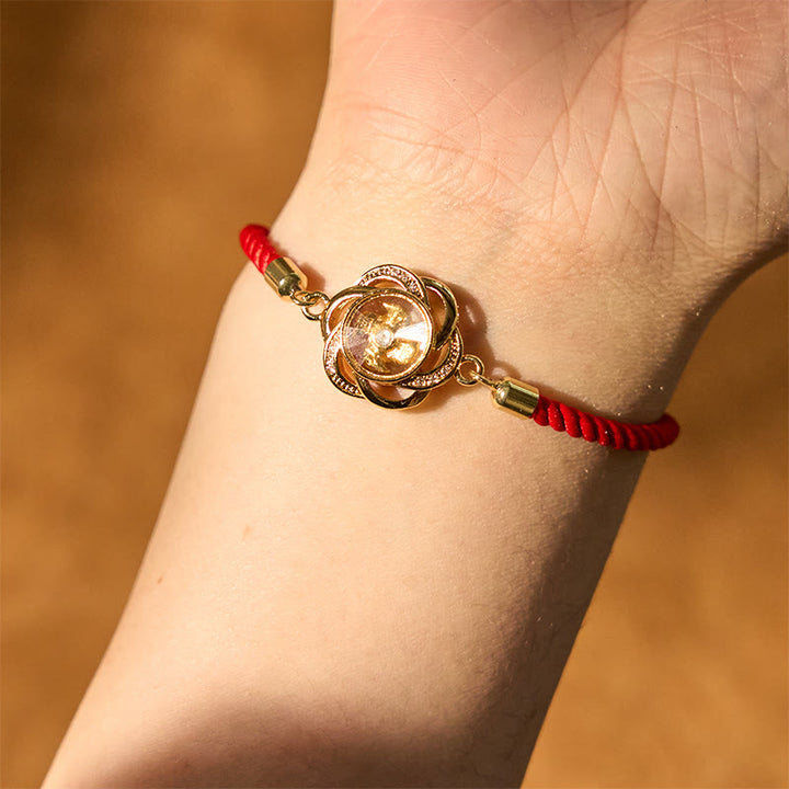 Buddha Stones Rotanti Prugna Rosso Corda Rame Ottone Mulino a Vento Feng Sheng Shui Qi Protezione Bracciale Intrecciato
