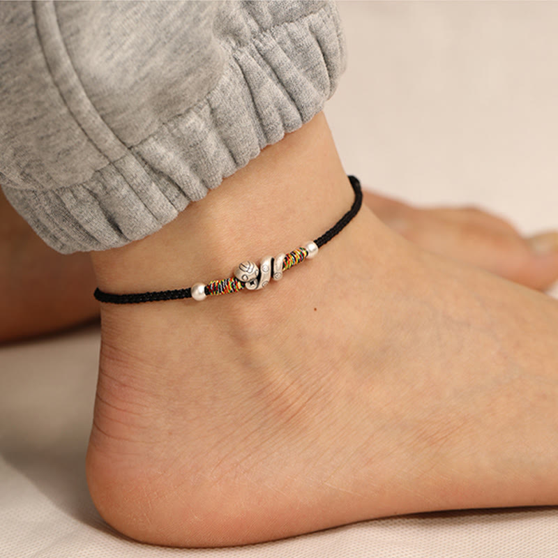 Cavigliera con corda rossa in argento sterling 999, anno del serpente, Buddha Stones - Corda nera - image 12