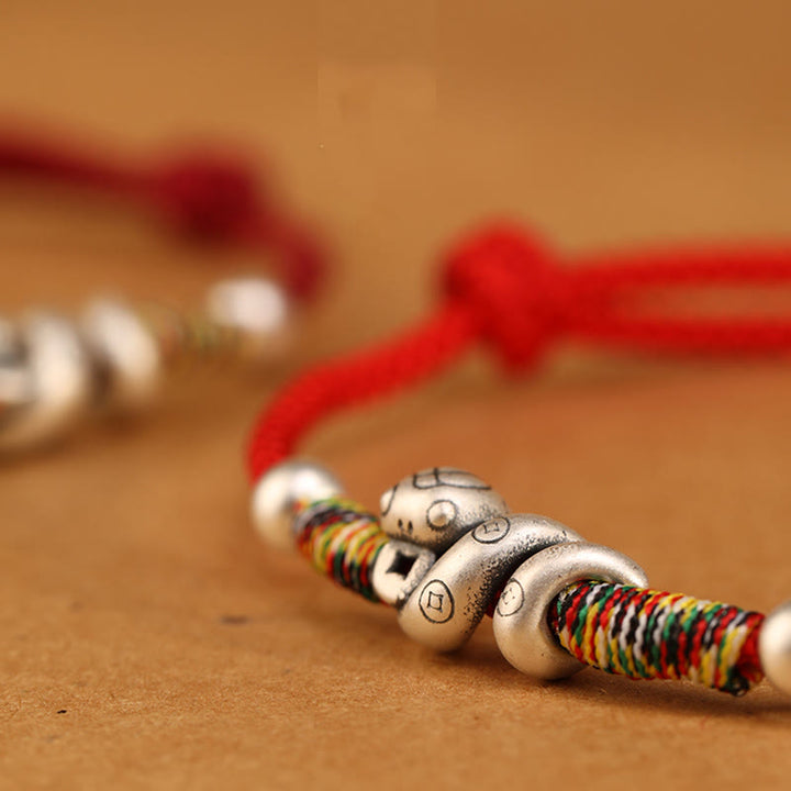 Cavigliera con corda rossa in argento sterling 999, anno del serpente, Buddha Stones