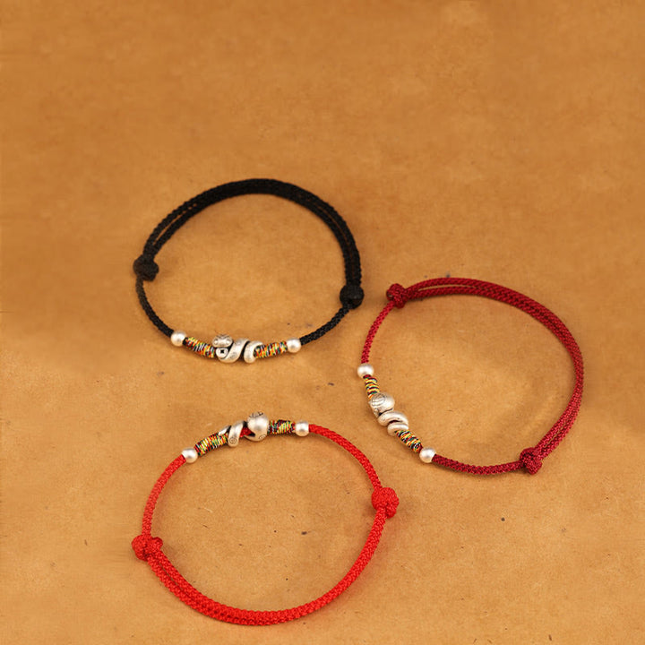 Cavigliera con corda rossa in argento sterling 999, anno del serpente, Buddha Stones