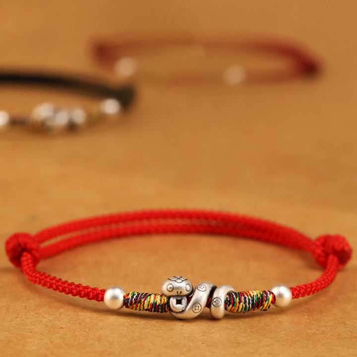 Cavigliera con corda rossa in argento sterling 999, anno del serpente, Buddha Stones