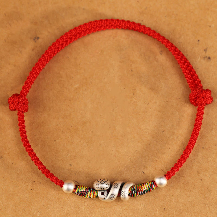 Cavigliera con corda rossa in argento sterling 999, anno del serpente, Buddha Stones