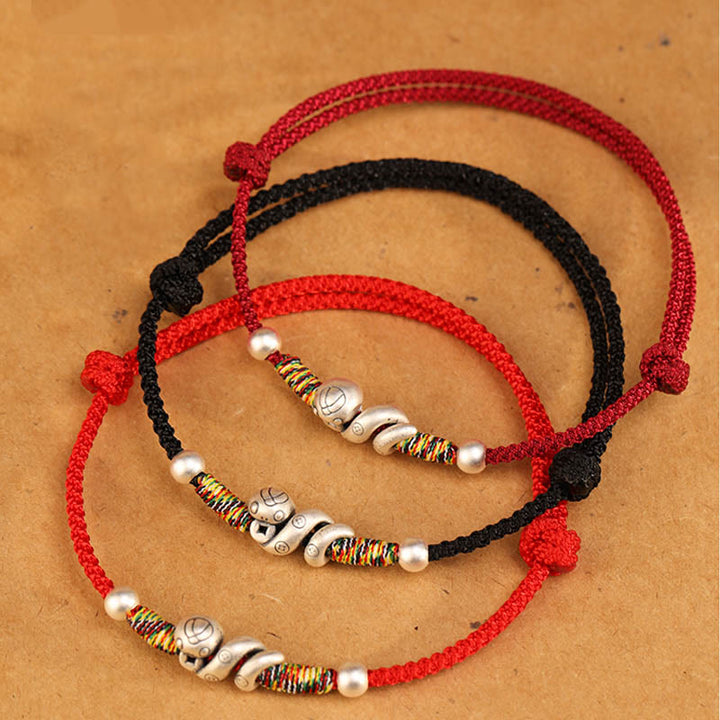Cavigliera con corda rossa in argento sterling 999, anno del serpente, Buddha Stones