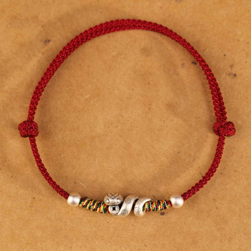Cavigliera con corda rossa in argento sterling 999, anno del serpente, Buddha Stones