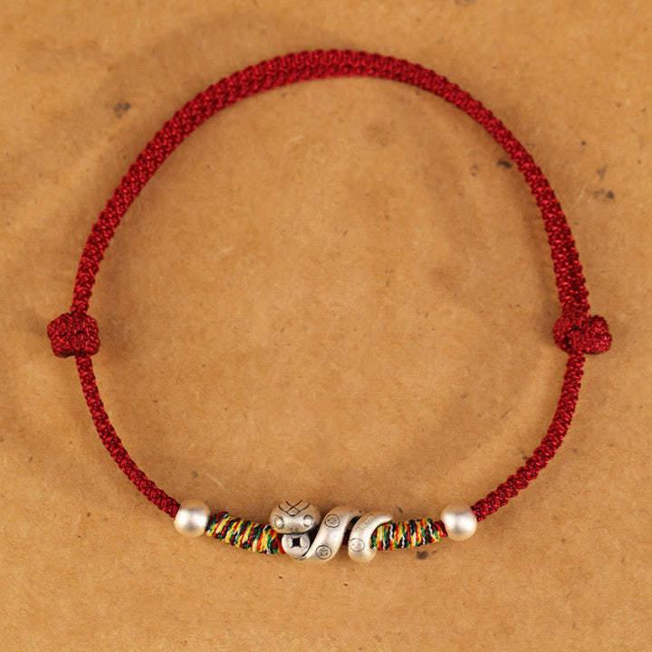 Cavigliera con corda rossa in argento sterling 999, anno del serpente, Buddha Stones