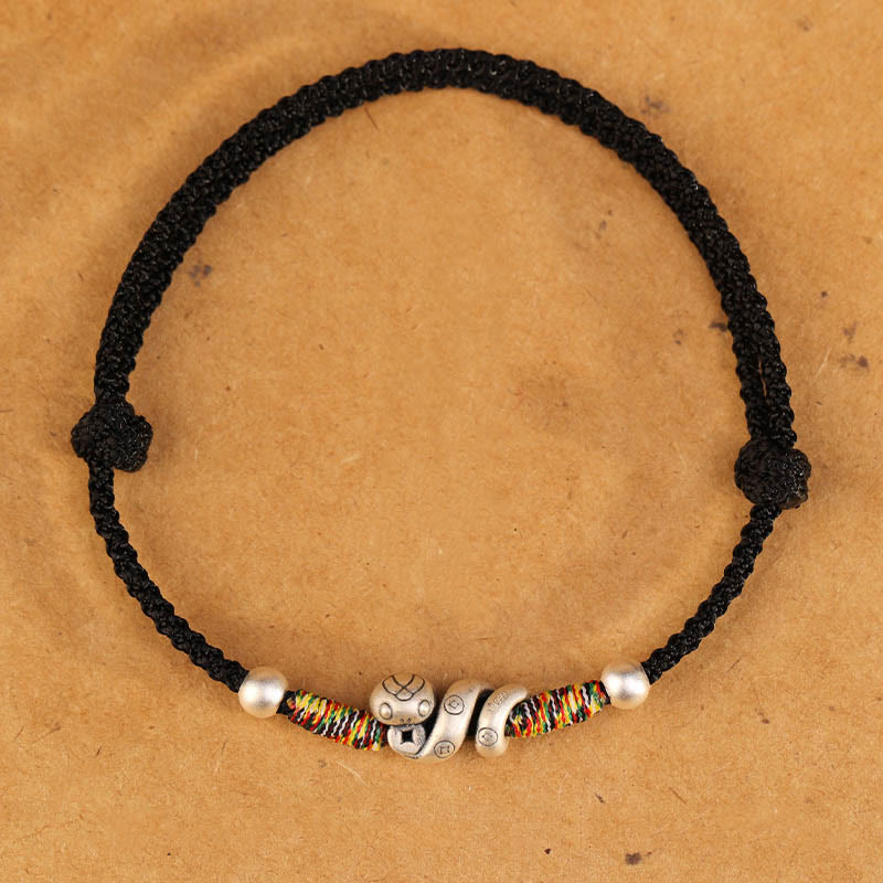 Cavigliera con corda rossa in argento sterling 999, anno del serpente, Buddha Stones