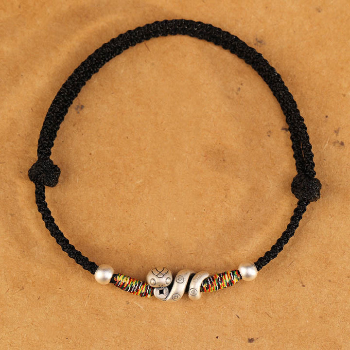 Cavigliera con corda rossa in argento sterling 999, anno del serpente, Buddha Stones
