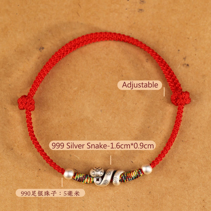 Cavigliera con corda rossa in argento sterling 999, anno del serpente, Buddha Stones