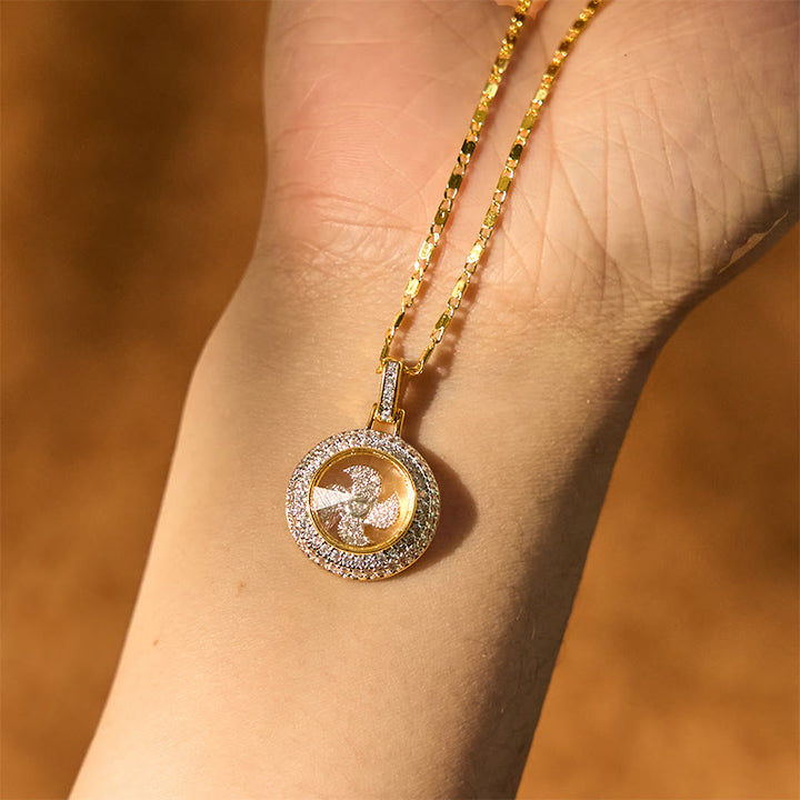 Buddha Stones placcato oro rame ottone girevole mulino a vento Fu Balance collana pendente
