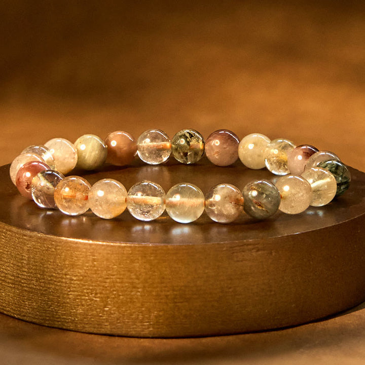Braccialetto di crescita spirituale in quarzo rutilato multicolore naturale Buddha Stones