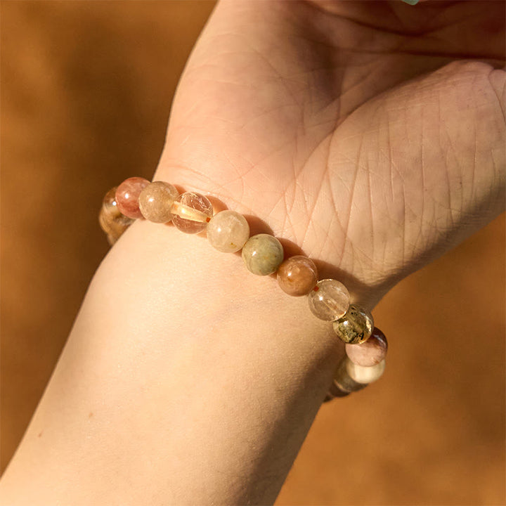 Braccialetto di crescita spirituale in quarzo rutilato multicolore naturale Buddha Stones