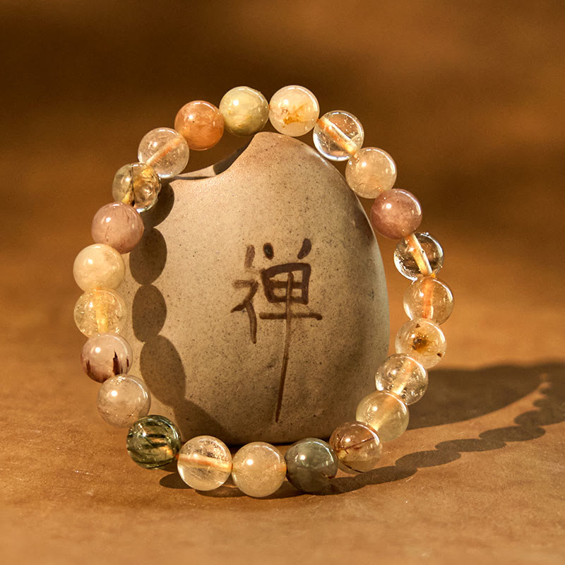 Braccialetto di crescita spirituale in quarzo rutilato multicolore naturale Buddha Stones