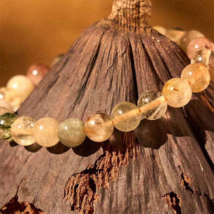 Braccialetto di crescita spirituale in quarzo rutilato multicolore naturale Buddha Stones