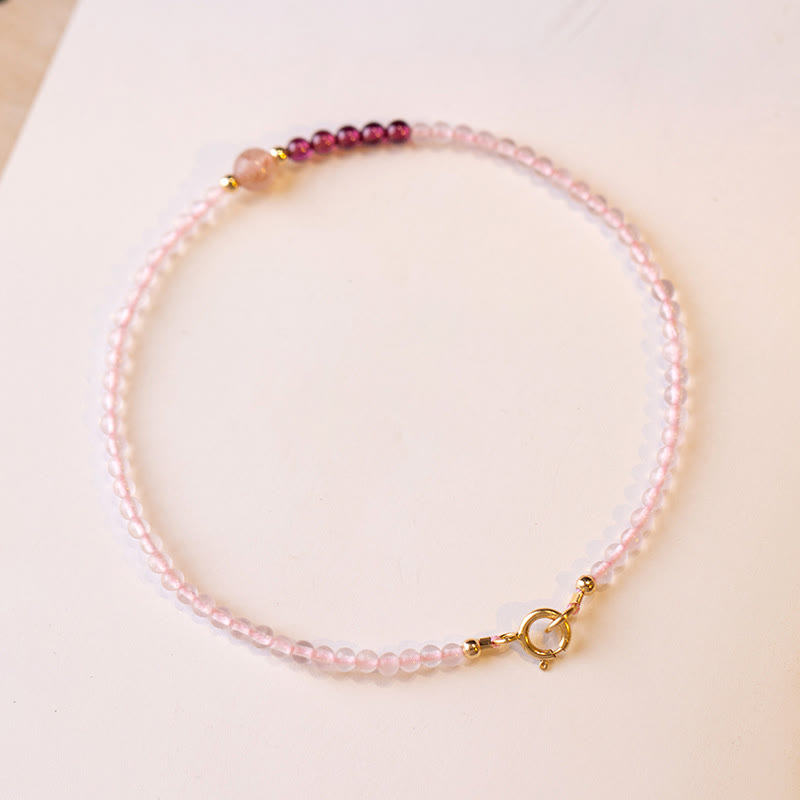 Braccialetto energetico curativo con perline ultrasottili in quarzo rosa, granato e quarzo fragola Buddha Stones da 2 mm