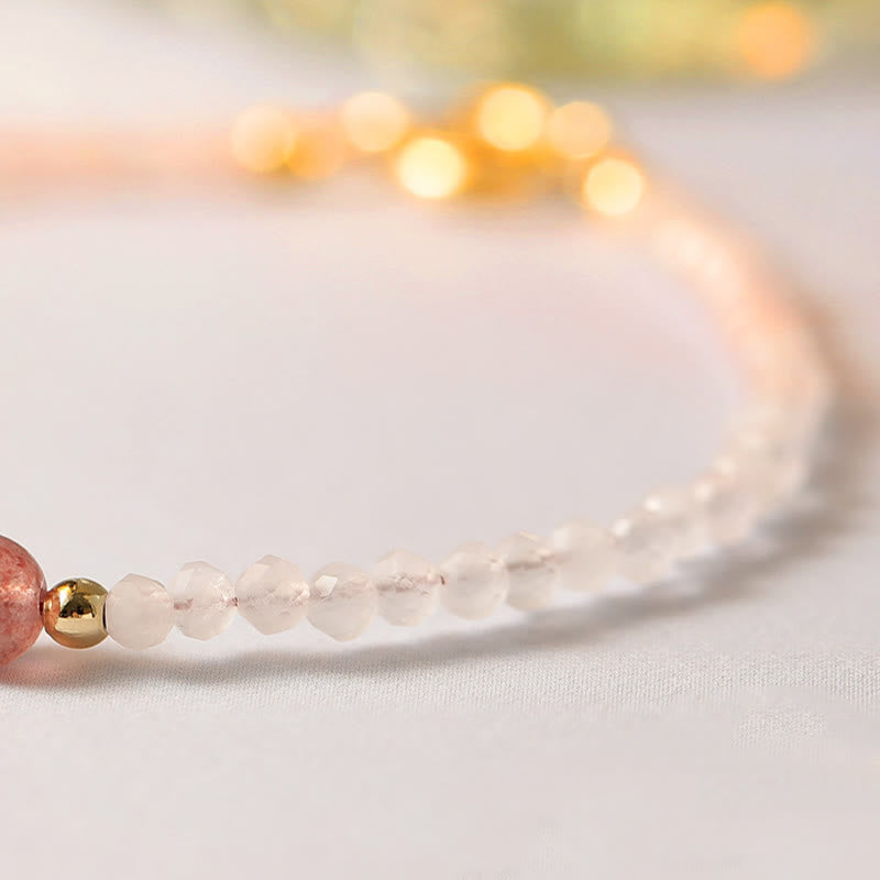 Braccialetto energetico curativo con perline ultrasottili in quarzo rosa, granato e quarzo fragola Buddha Stones da 2 mm