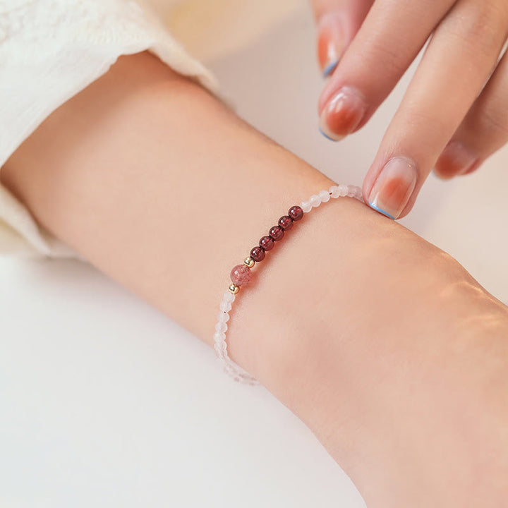 Braccialetto energetico curativo con perline ultrasottili in quarzo rosa, granato e quarzo fragola Buddha Stones da 2 mm