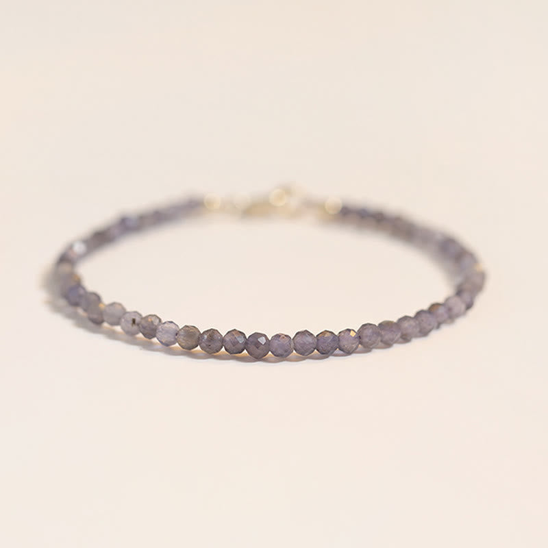 Braccialetto di comunicazione in rame placcato oro 14k con perline ultrasottili in ametista e iolite da 3 mm Buddha Stones