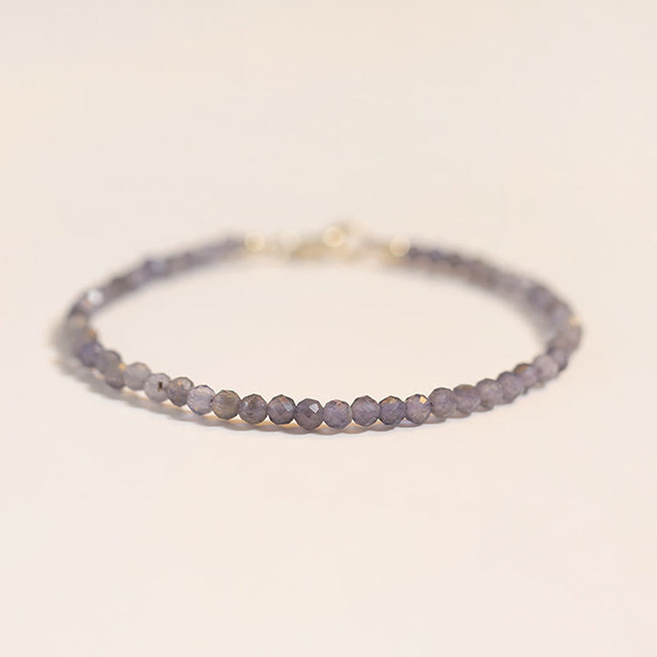 Braccialetto di comunicazione in rame placcato oro 14k con perline ultrasottili in ametista e iolite da 3 mm Buddha Stones