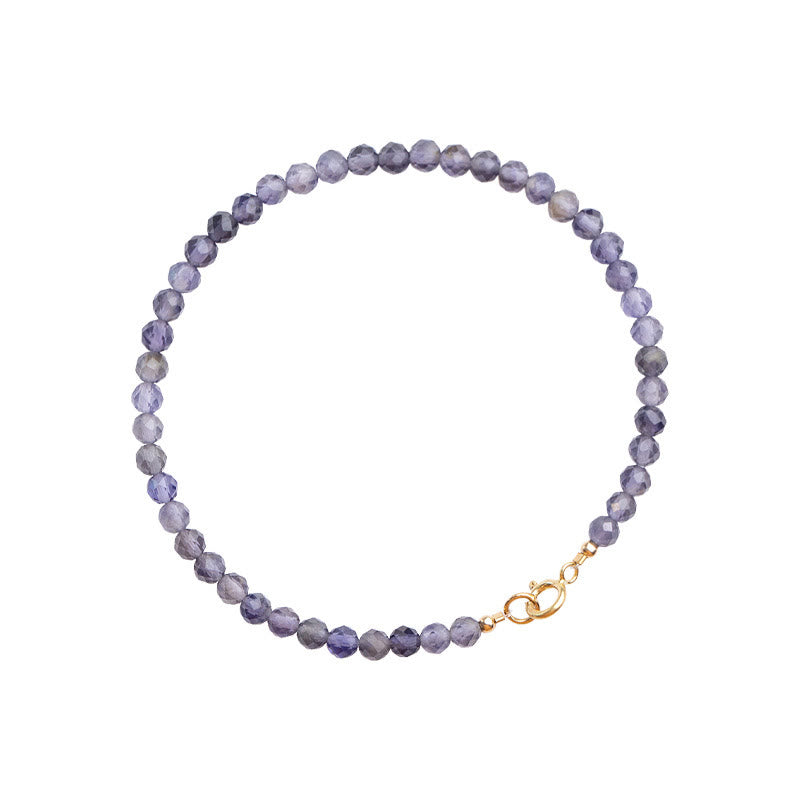 Braccialetto di comunicazione in rame placcato oro 14k con perline ultrasottili in ametista e iolite da 3 mm Buddha Stones